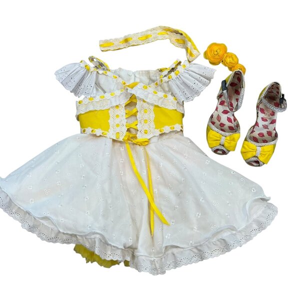 Pageant Casual Wear 5-6 White & Yellow Eyelet Lace Dress With Bloomers & Matchin - Picture 1 of 16